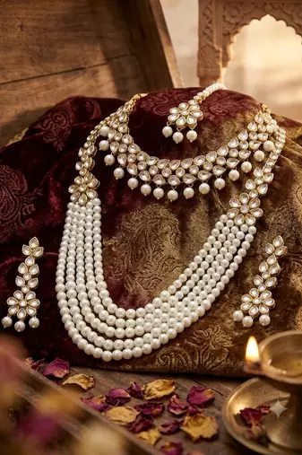 Off-white pearl & kundan bridal set
