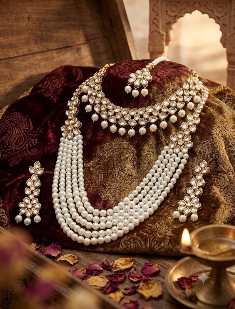 Off-white pearl & kundan bridal set