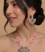 Pink multi-strand kundan pendant necklace set