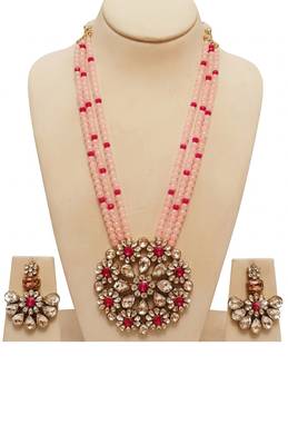 Pink multi-strand kundan pendant necklace set 3