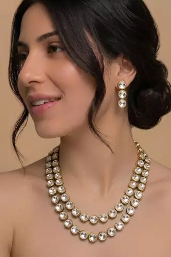 Double line kundan statement necklace set