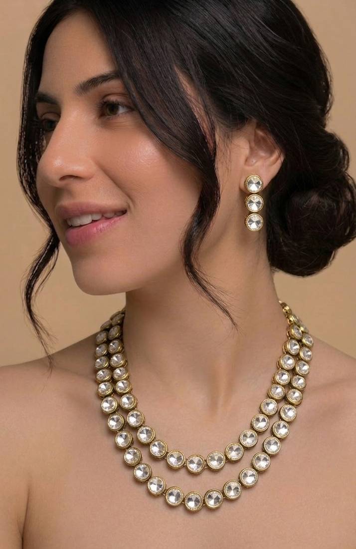 Double line kundan statement necklace set