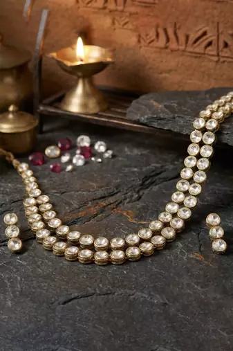 Double line kundan statement necklace set