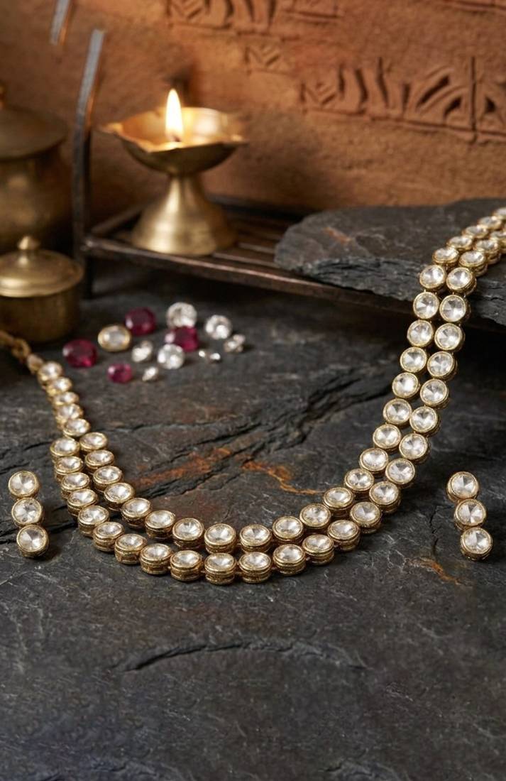 Double line kundan statement necklace set