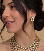 Gold triple strand teardrop kundan necklace set