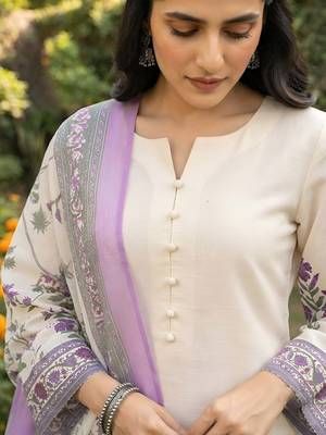 Off white printed pure cotton kurta trouser dupatta set 2