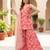 Pink printed polyester kurta trouser dupatta set