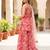 Pink printed polyester kurta trouser dupatta set