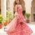 Pink printed polyester kurta trouser dupatta set