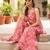 Pink printed polyester kurta trouser dupatta set