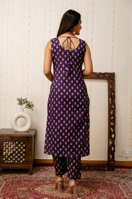 Purple printed pure cotton kurta trouser dupatta set 2