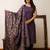 Purple printed pure cotton kurta trouser dupatta set