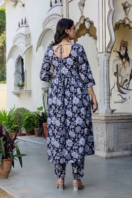 Black printed pure cotton kurta trouser dupatta set 5