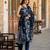 Navy blue printed pure cotton kurta trouser dupatta set