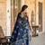 Navy blue printed pure cotton kurta trouser dupatta set