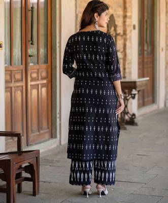 Black printed pure cotton kurta trouser dupatta set 5