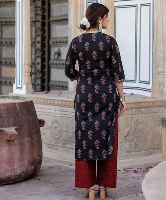 Black printed pure cotton kurta trouser dupatta set 5