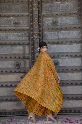 Mustard printed pure cotton kurta trouser dupatta set 4