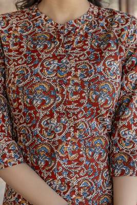 Maroon printed pure cotton kurta trouser dupatta set 2