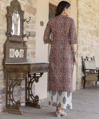 Maroon printed pure cotton kurta trouser dupatta set 5