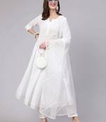 White printed pure cotton kurta trouser dupatta set