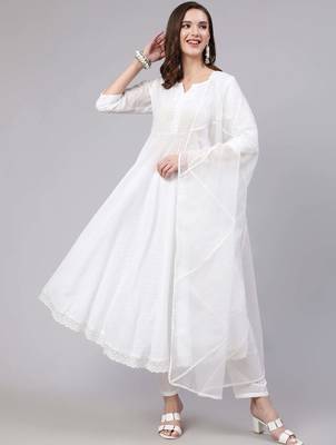 White printed pure cotton kurta trouser dupatta set 2
