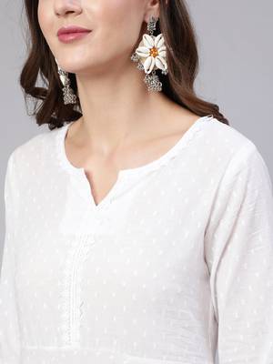 White printed pure cotton kurta trouser dupatta set 3