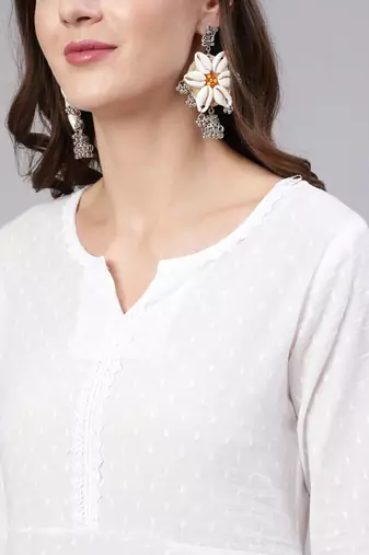 White printed pure cotton kurta trouser dupatta set