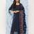 Blue printed pure cotton kurta trouser dupatta set