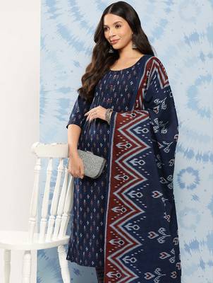 Blue printed pure cotton kurta trouser dupatta set 2