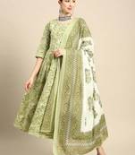 Green printed pure cotton kurta trouser dupatta set