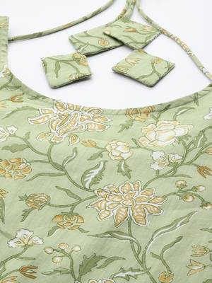 Green printed pure cotton kurta trouser dupatta set 2