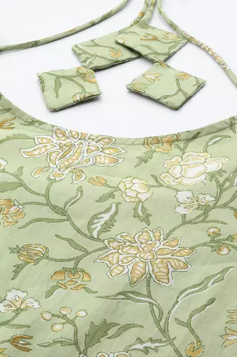 Green printed pure cotton kurta trouser dupatta set