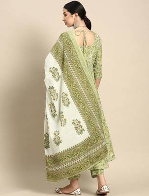 Green printed pure cotton kurta trouser dupatta set 5