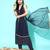 Navy blue printed pure cotton kurta trouser dupatta set