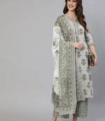 Grey printed pure cotton kurta trouser dupatta set