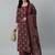 Burgundy printed pure cotton kurta trouser dupatta set