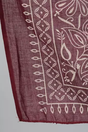 Burgundy printed pure cotton kurta trouser dupatta set