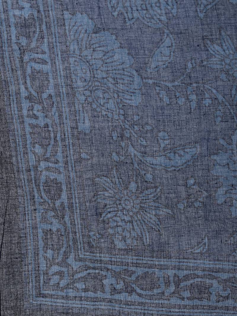 Blue printed pure cotton kurta trouser dupatta set