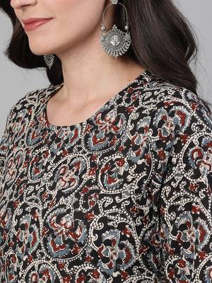Black printed pure cotton kurta trouser dupatta set 2