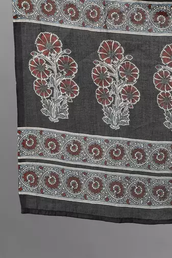 Black printed pure cotton kurta trouser dupatta set