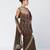 Olive brown embroidered crepe organza and dupion silk drape saree set