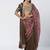 Olive brown and maroon embroidered dupion silk organza drape saree set