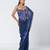 Blue embroidered cotton jacquard and organza corset saree set