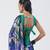 Blue green embroidered georgette jacquard and silk chanderi saree set