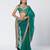 Teal green embroidered organza and silk chanderi saree set