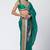 Teal green embroidered organza and silk chanderi saree set
