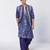 Blue printed crepe cotton jacquard and chanderi silk kurta jacket set