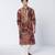 Mocha brown printed crepe and chanderi silk kurta pant set