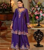 Purple chinon embroidered top palazzo suit set